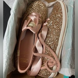 Brande new Kate spade gold glitter keds
